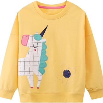 20% OFF Toddler Girl Sweatshirt Crewneck Pullover Cotton Kids Fall Outfits Yellow Unicorn Print 2-7T