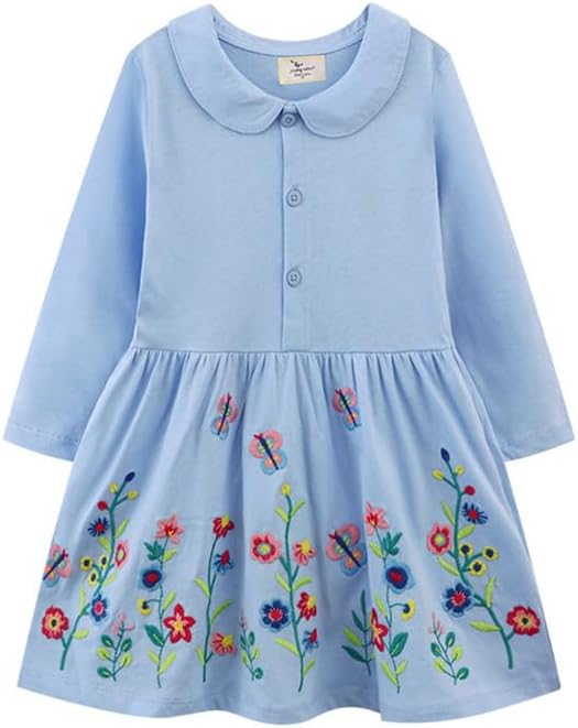 20% OFF Jobakids Toddler Girl Dresses Sky Blue Foral Print for 2-7T