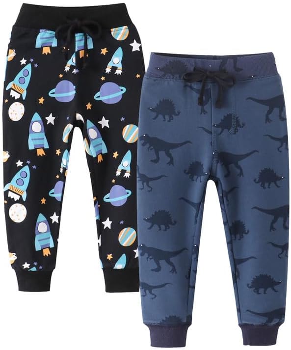 Save 20% Jobakids Boys Cotton Pants Drawstring Elastic Sweatpants Rocket print 2-8 Years