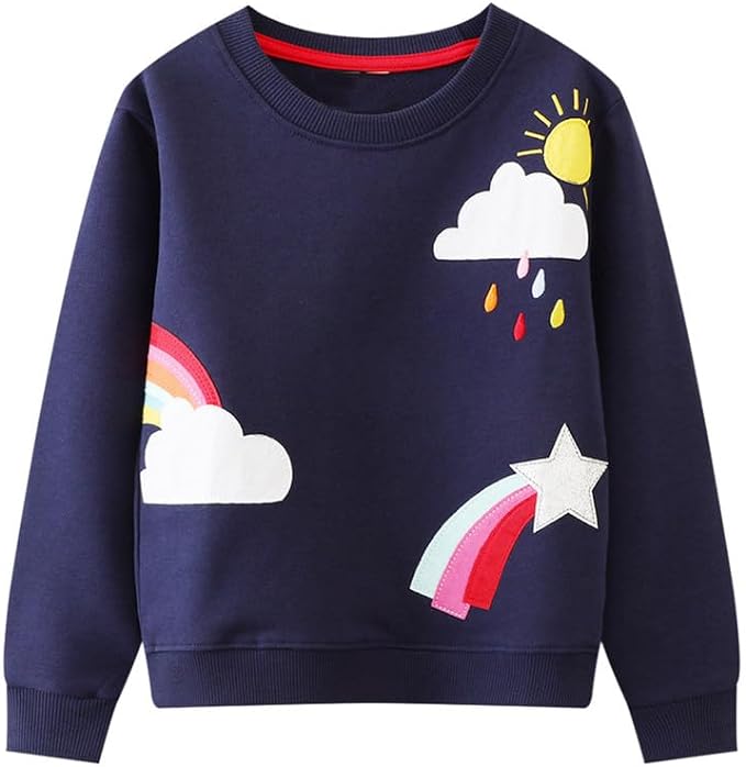 20% OFF Toddler Girl Sweatshirt Crewneck Pullover Cotton Kids Fall Outfits Rainbow Print 2-7T