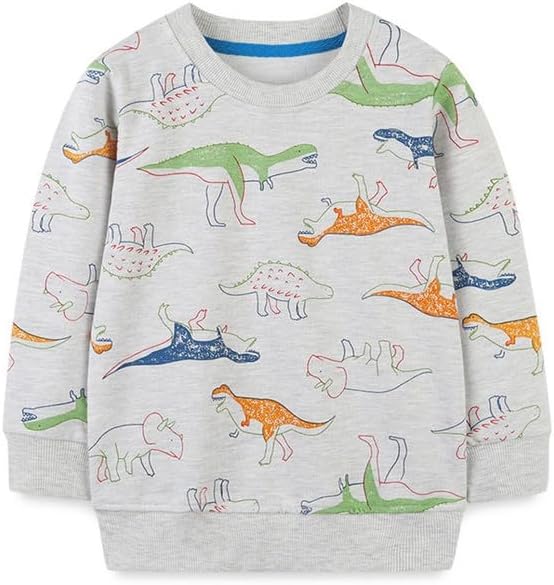 20% OFF Herimmy Boys Sweatshirts Cotton Long Sleeve Crewneck Pullover Dinosaur Print 2-7T