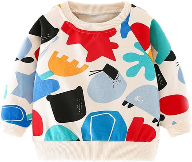 20% OFF obakids Boy Sweatshirt Pullover Cotton Fall Winter Top White Lead print 2-7T