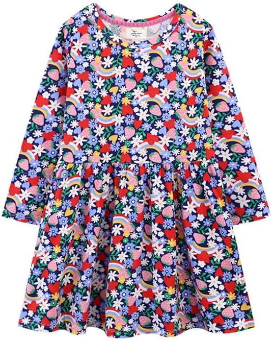 20% Off Jobakids Toddler Girl Dresses Cotton Long Sleeve Tunic Dress Colorful Flowers 2-7T